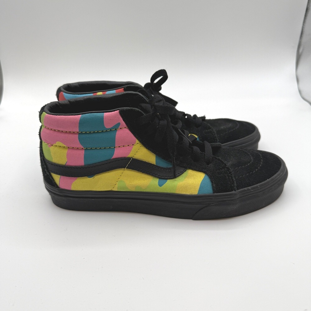 Vans‎ Sk8-Mid Reissue Neon Sneakers Womens 8 Black Multi Pop Camo Skate Shoes